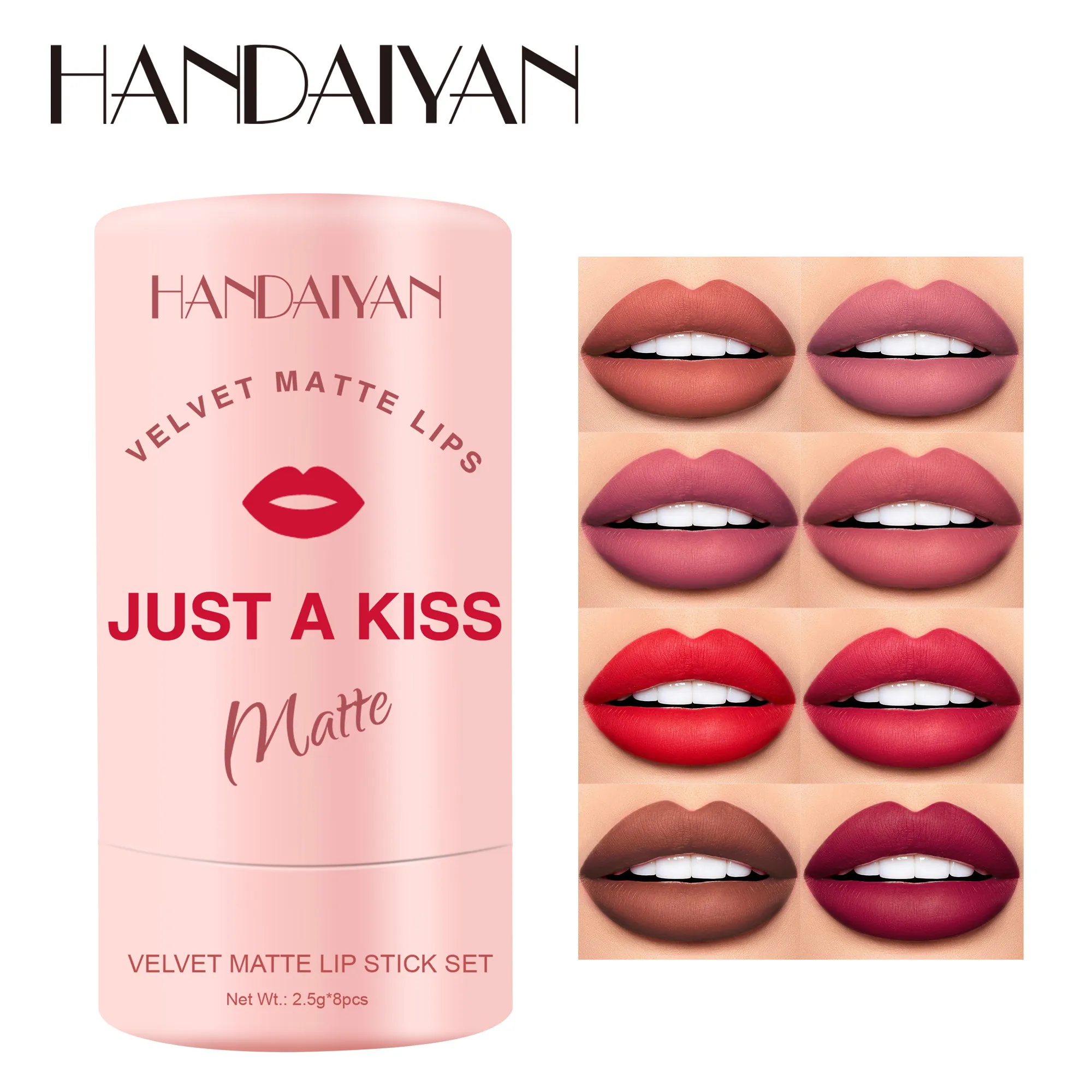 Picture of HANDAIYAN 8pcs/set Velvet Matte Lipstick Waterproof Lipstick Makeup Cosmetics Long Lasting Tinted Lip Balm Solid Pink