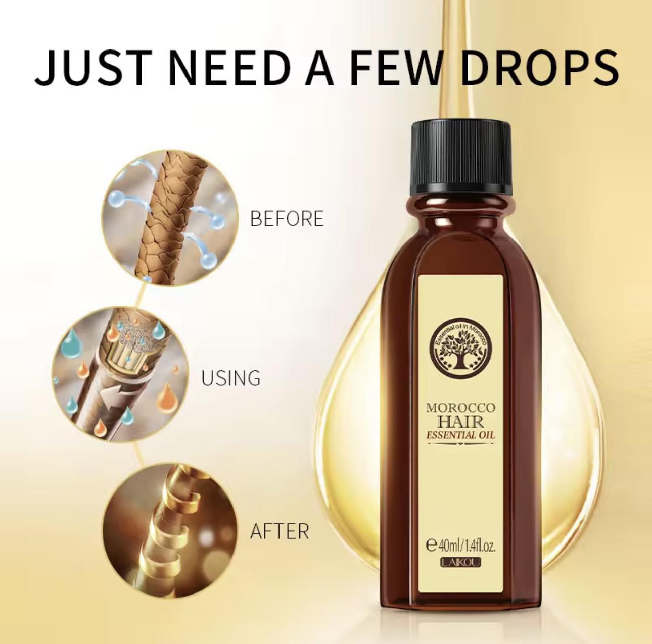 Picture of LAIKOU Hair Care Moroccan Pure Argan Oil Hair Essential Oil for Dry Hair Types Multi-functional Hair Care Products for Woman-40ml