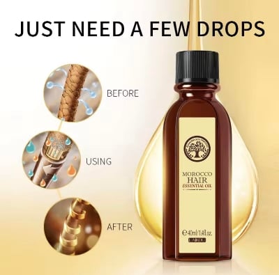 Picture of LAIKOU Hair Care Moroccan Pure Argan Oil Hair Essential Oil for Dry Hair Types Multi-functional Hair Care Products for Woman-40ml