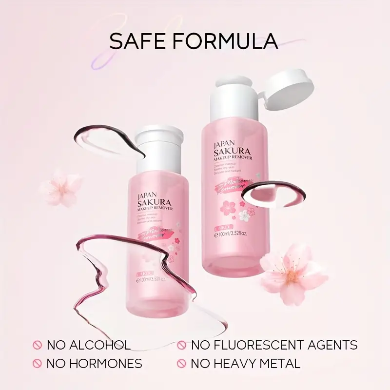 Picture of LAIKOU Cherry Blossom Makeup Remover Water 3.38oz Cleansing Pore Face Makeup Remover-100ml