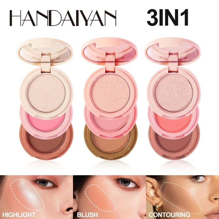 Picture of HANDAIYAN  3 In 1 Bronzer Highlighter Blush Contouring Powder Shimmer Eye Shadow Women Face Makeup Palette-#01