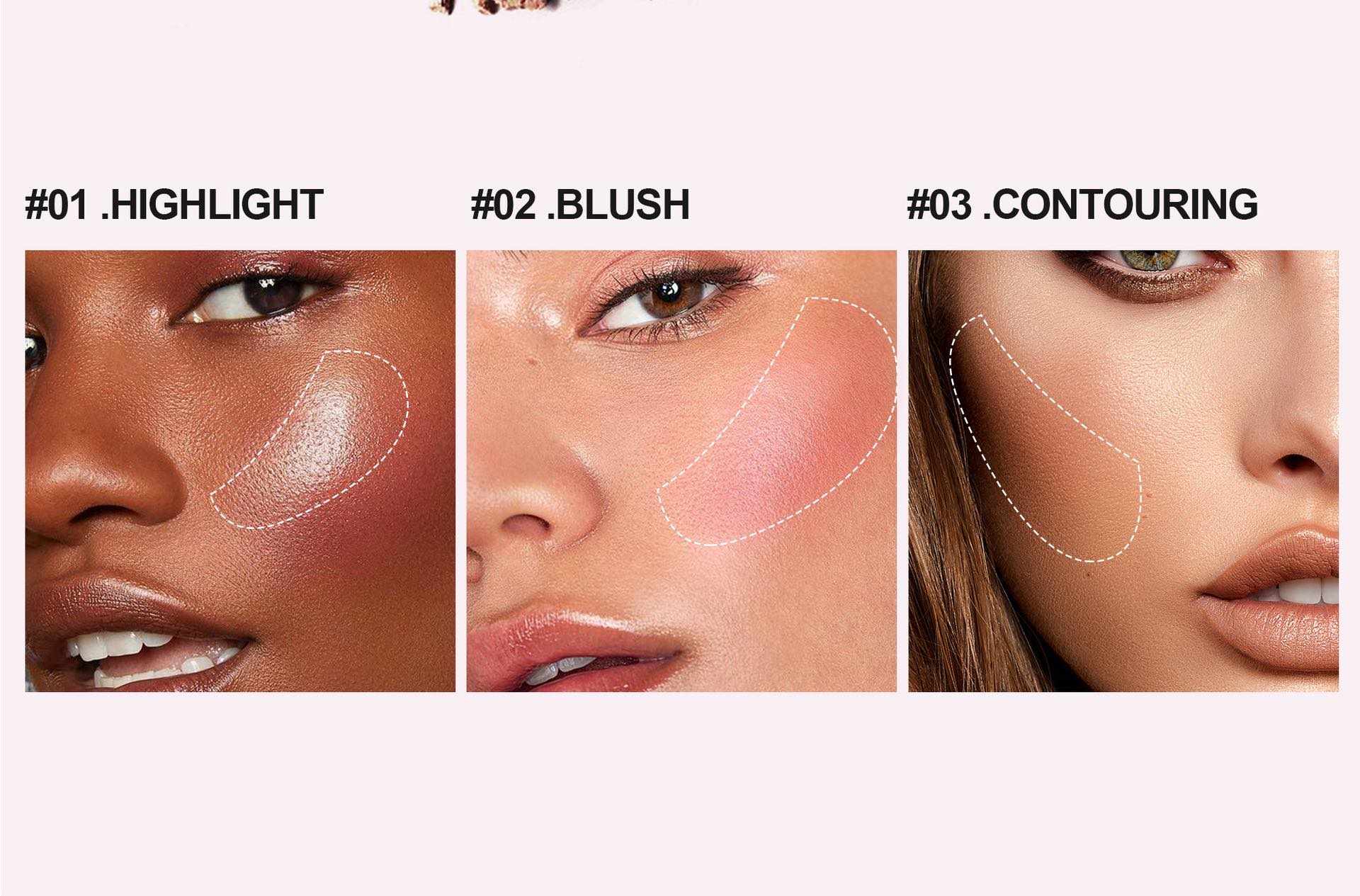 Picture of HANDAIYAN 3 In 1 Bronzer Highlighter Blush Contouring Powder Shimmer Eye Shadow Women Face Makeup Palette-#02