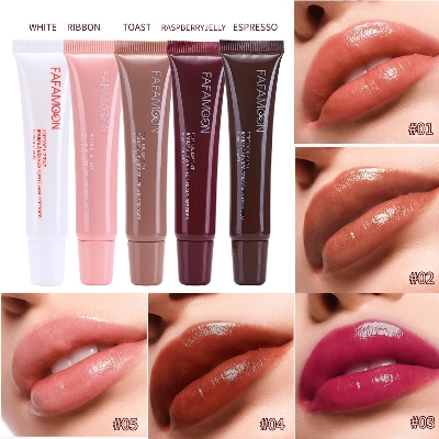 Picture of 5-color Glossy Lip Balm Moisturizing Hydrating Lightening Lip Lines Fruity Makeup Liquid Tinted Lip Balm Cosmetics Lip Care