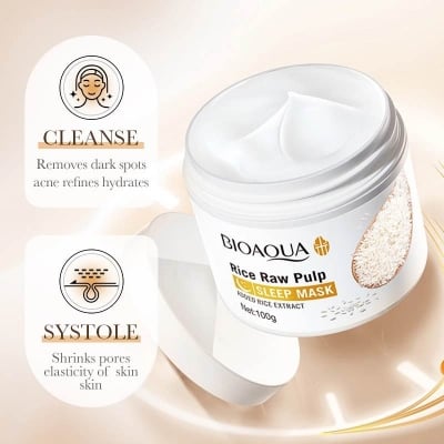 Picture of BIOAQUA Rice Raw Pulp Sleeping Mask Replenish Brighten Strengthen Skin Barrier Moisturizing Nourishing Mask 100g