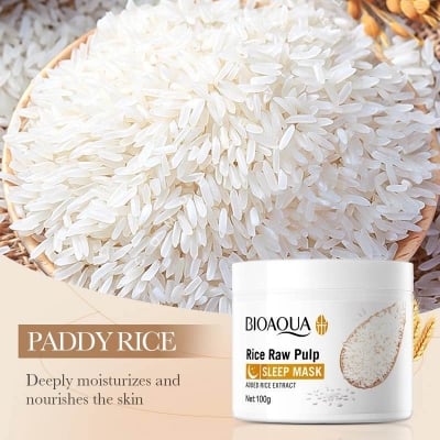 Picture of BIOAQUA Rice Raw Pulp Sleeping Mask Replenish Brighten Strengthen Skin Barrier Moisturizing Nourishing Mask 100g