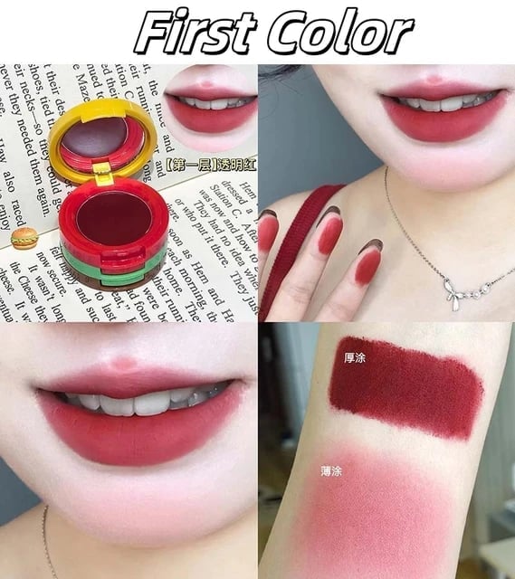 Picture of Cute Hamburger Design Lip Mud Matte Soft Mist Long-Lasting Non-Drying Lipstick Valentine's Day Makeup Multiuse Creative Lip Tint