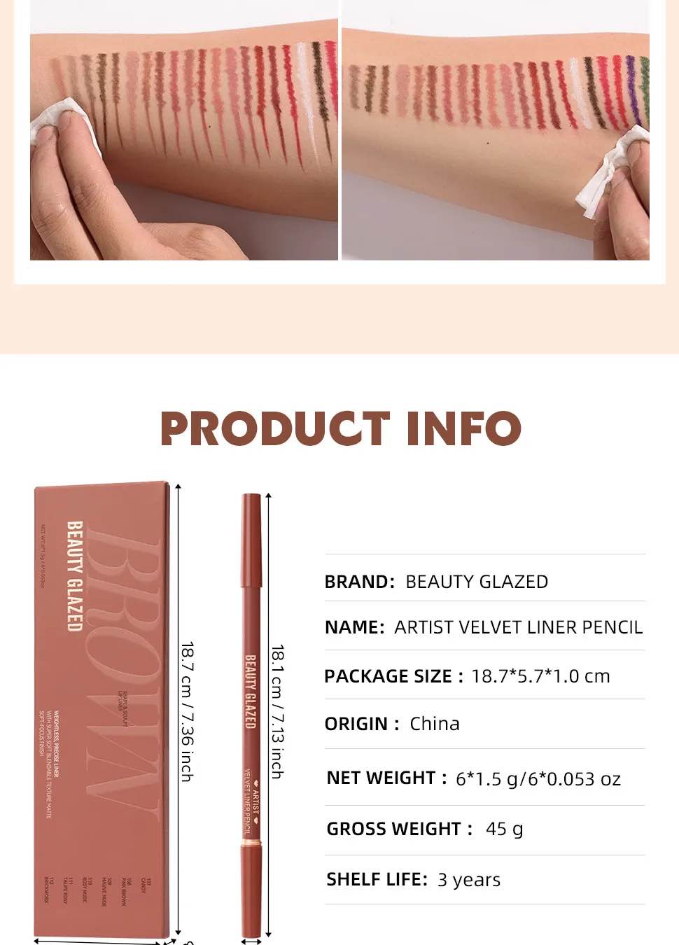 Picture of BEAUTY GLAZED ARTIST VELVET LIPLINER SET BROWN-6 pcs