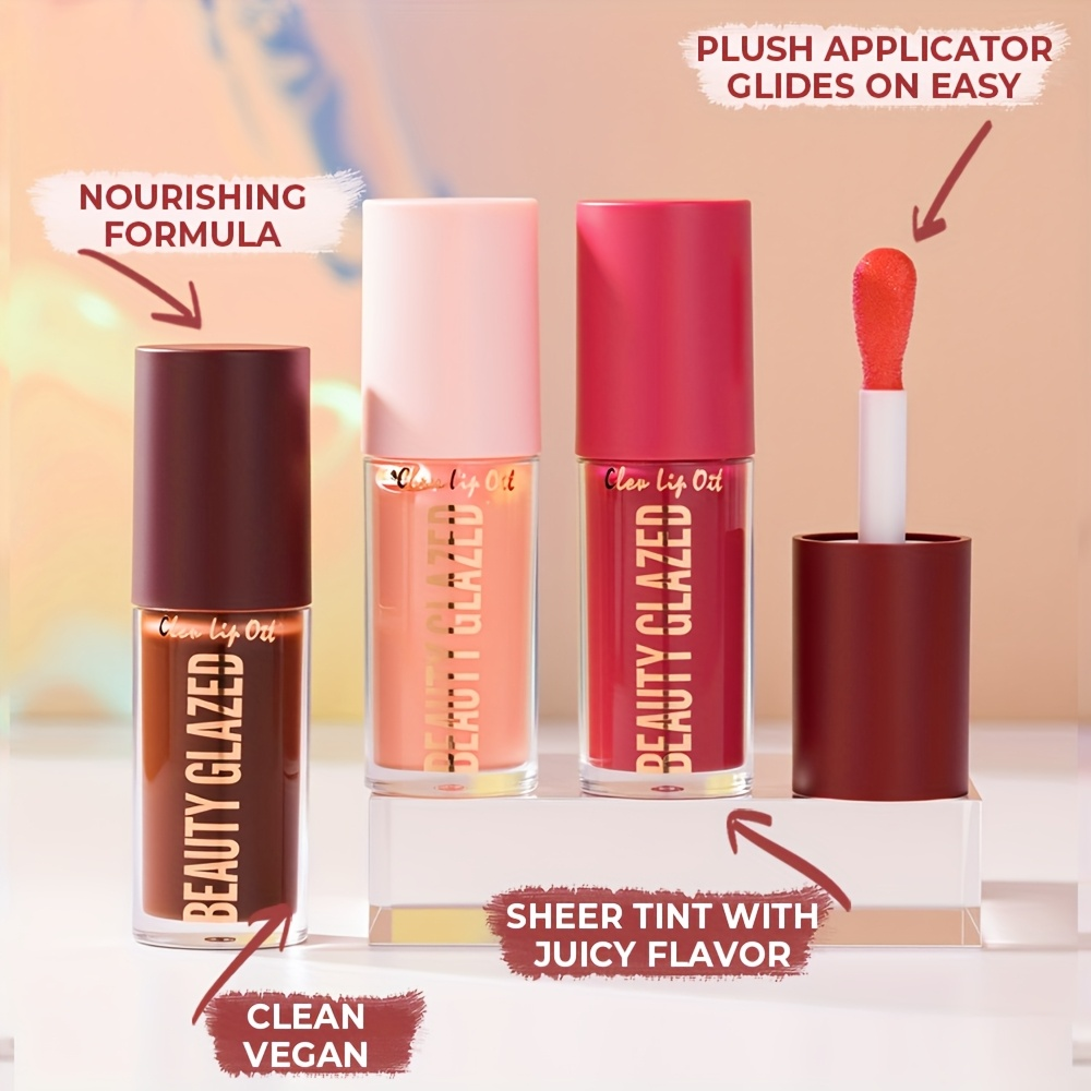 Picture of Beauty Glazed Lip Oil - Hydrating & Plumping Lip Balm with Plant-Based Squalane, Glossy Finish, Matte Finish, All Light Beige Types, Natural Lip Plump Essence-1pcs