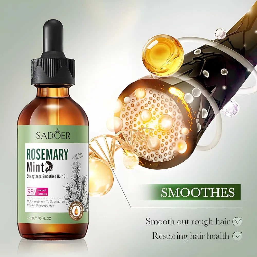 Picture of SADOER 98% Natural Organic Mint Rosemary Hair Oil Herbal Extract Serum Strengthening Nourishing Moisturizing Hair Care -55ml