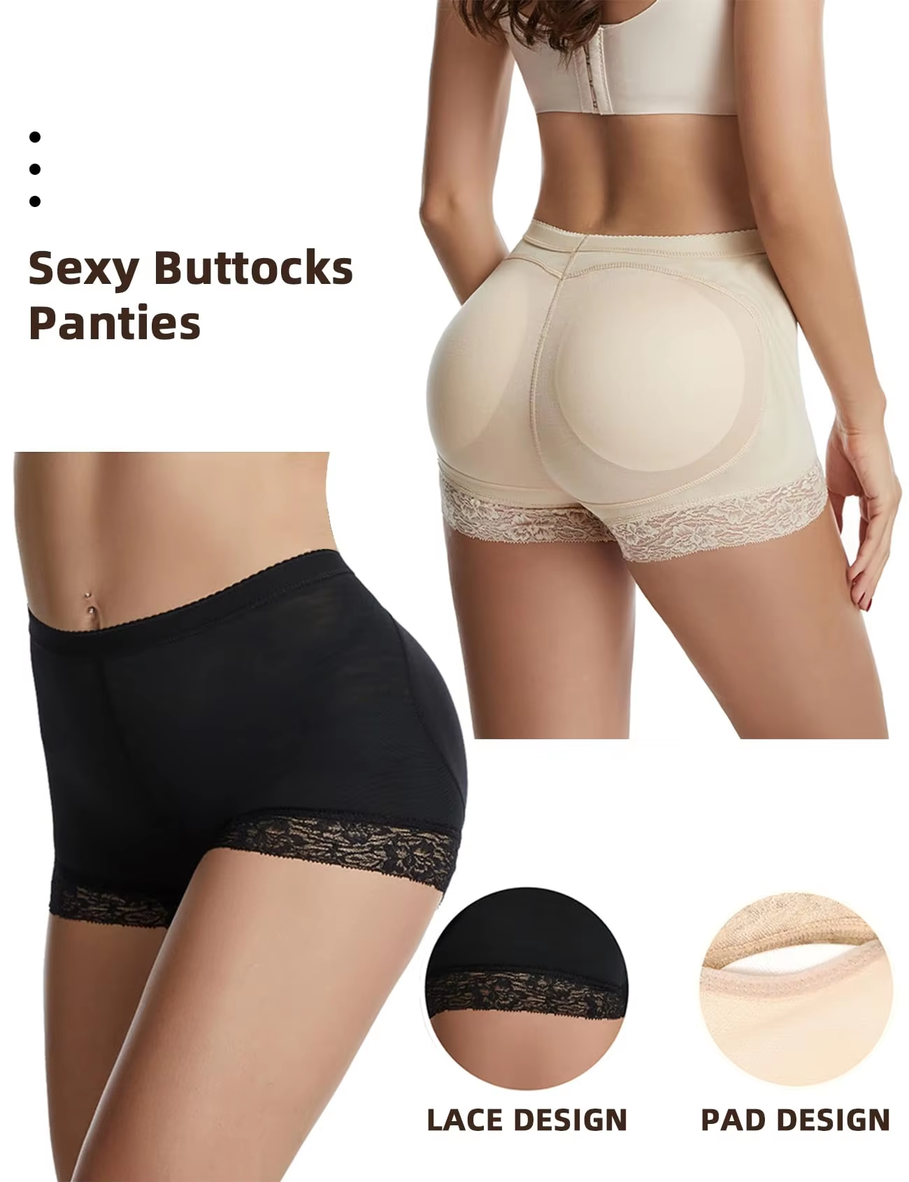 Picture of Women's Underwear Buttock Body Shaper Padded Breathable Vintage Mid Waist Tummy Control Butt-lifting Hiking Shorts Padded Panties