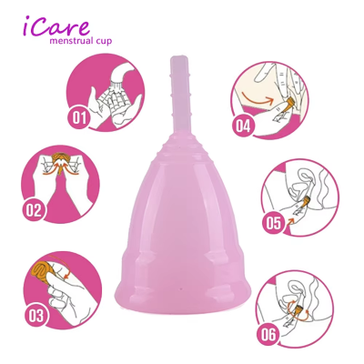 Picture of iCare Collapsible 100% Medical Silicone Foldable Reusable Organic Menstrual Cup for Women | Pink | 12 ML | 30 ML | Small Size | Large Size | Pad
