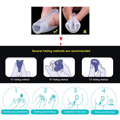 Picture of AEIOU Eco Friendly Feminine Sterilising Period Cup Female Hygiene Women Organic Menstrual Cups with Tube Box for Women | Purple | Large Size | Small Size | Pad