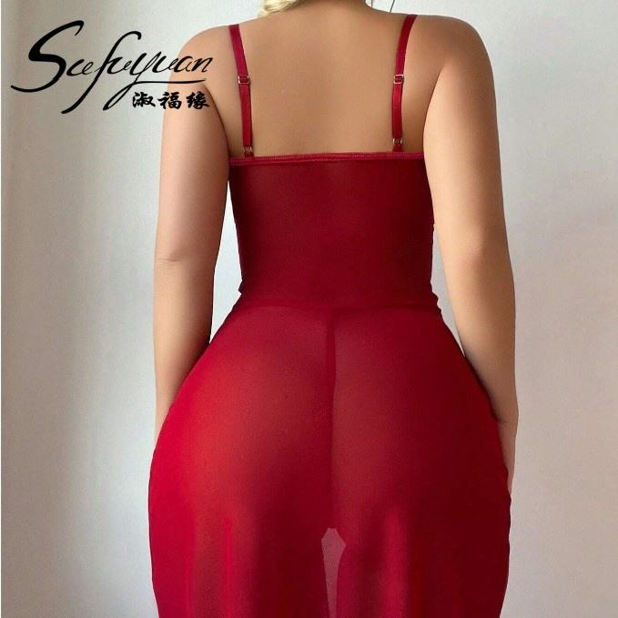 Picture of Suspender Lace Waist Embroidered Hollow Out Transparent Se-xy Mesh Long Skirt Set for Women