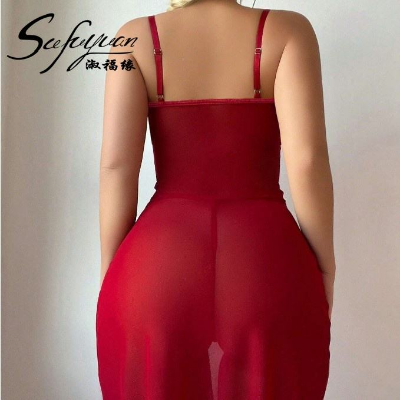 Picture of Suspender Lace Waist Embroidered Hollow Out Transparent Se-xy Mesh Long Skirt Set for Women