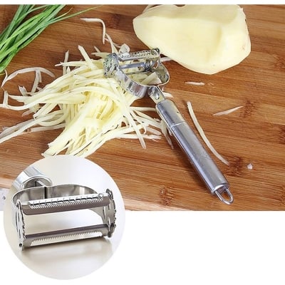 Picture of Stainless Steel Multi-function Vegetable Double Peeler Cutter Julienne Peeler Potato Carrot Grater Kitchen Tool (Silver)