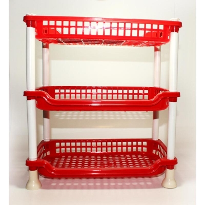 Picture of Multi functional 3 Layer Plastic Kitchen Bathroom Shelf Organizer Storage Rack - Multicolor (Red)
