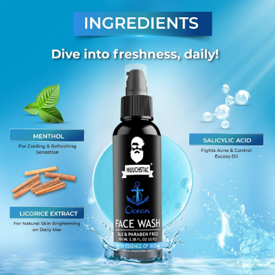 Picture of Muuchstac Ocean Face Wash for Men | Fight Acne & Pimples, Brighten Skin, Clears Dirt, Oil Control, Refreshing Feel - Multi-Action Formula 100 ml Black
