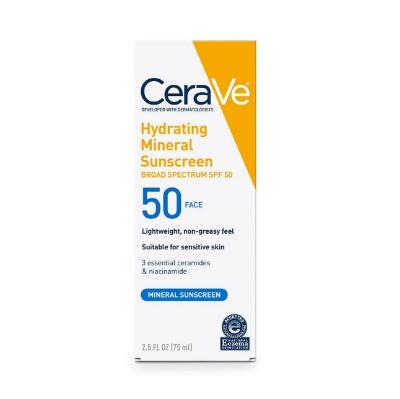Picture of Cerave Hydrating Mineral Sunscreen Broad Spectrum Spf 50 For Face & Body White