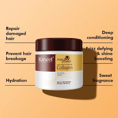 Picture of Karseell Collagen Hair Treatment Mask - Deep Repair Conditioning Argan Oil Collagen Hair Mask Essence For Dry & Damaged Hair - 16.90 oz 500ml White