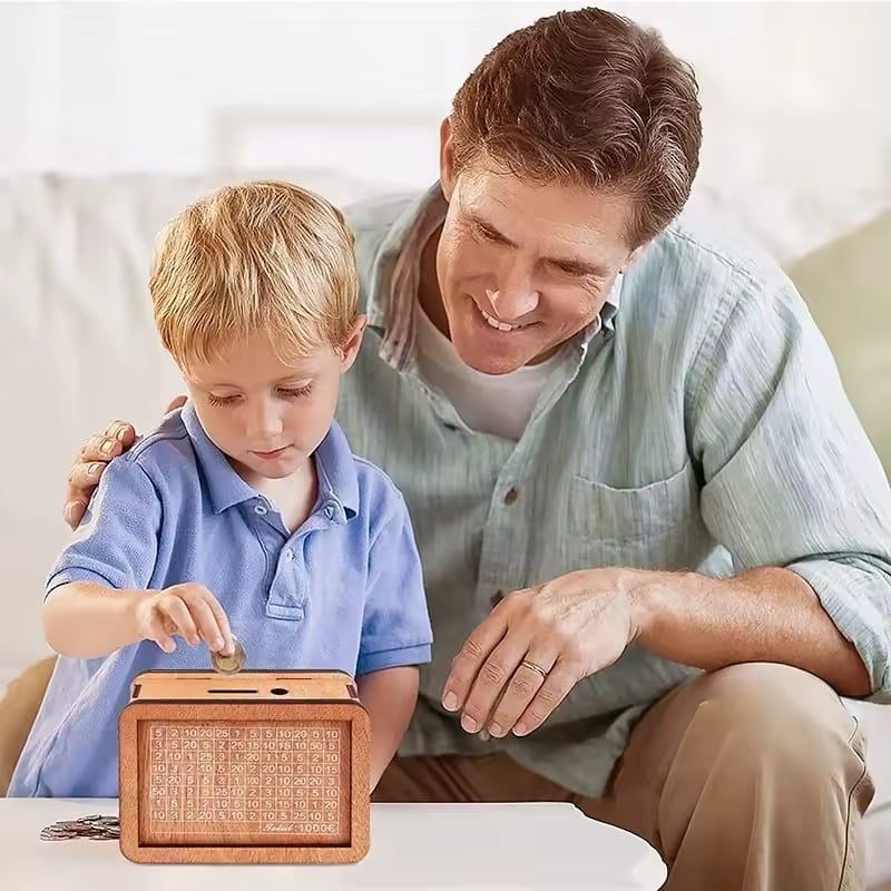 Picture of Wooden Money/Piggy Bank, Money Coin Box with Carved Design for Kids/Children/Adult Wood
