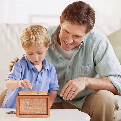 Picture of Wooden Money/Piggy Bank, Money Coin Box with Carved Design for Kids/Children/Adult Wood