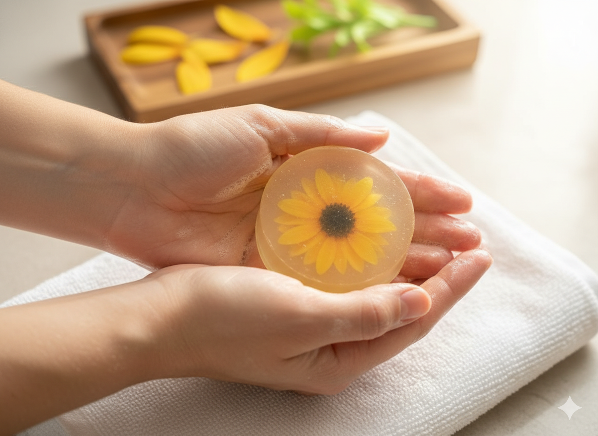 Picture of Handmade Sunflower Glycerine Soap – 60gm | Naturally Moisturizing & Gentle on Skin