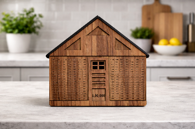 Picture of Wooden House Money Saving Bank – Perfect Gift for Smart Savings (1,00,000 Challenge) Wood