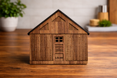 Picture of Wooden House Money Saving Bank – Perfect Gift for Smart Savings (1,00,000 Challenge) Wood