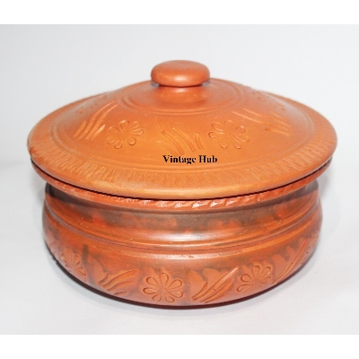Picture of Clay Terracotta Design Curry Pot With Lid 13x22 cm-Big Size