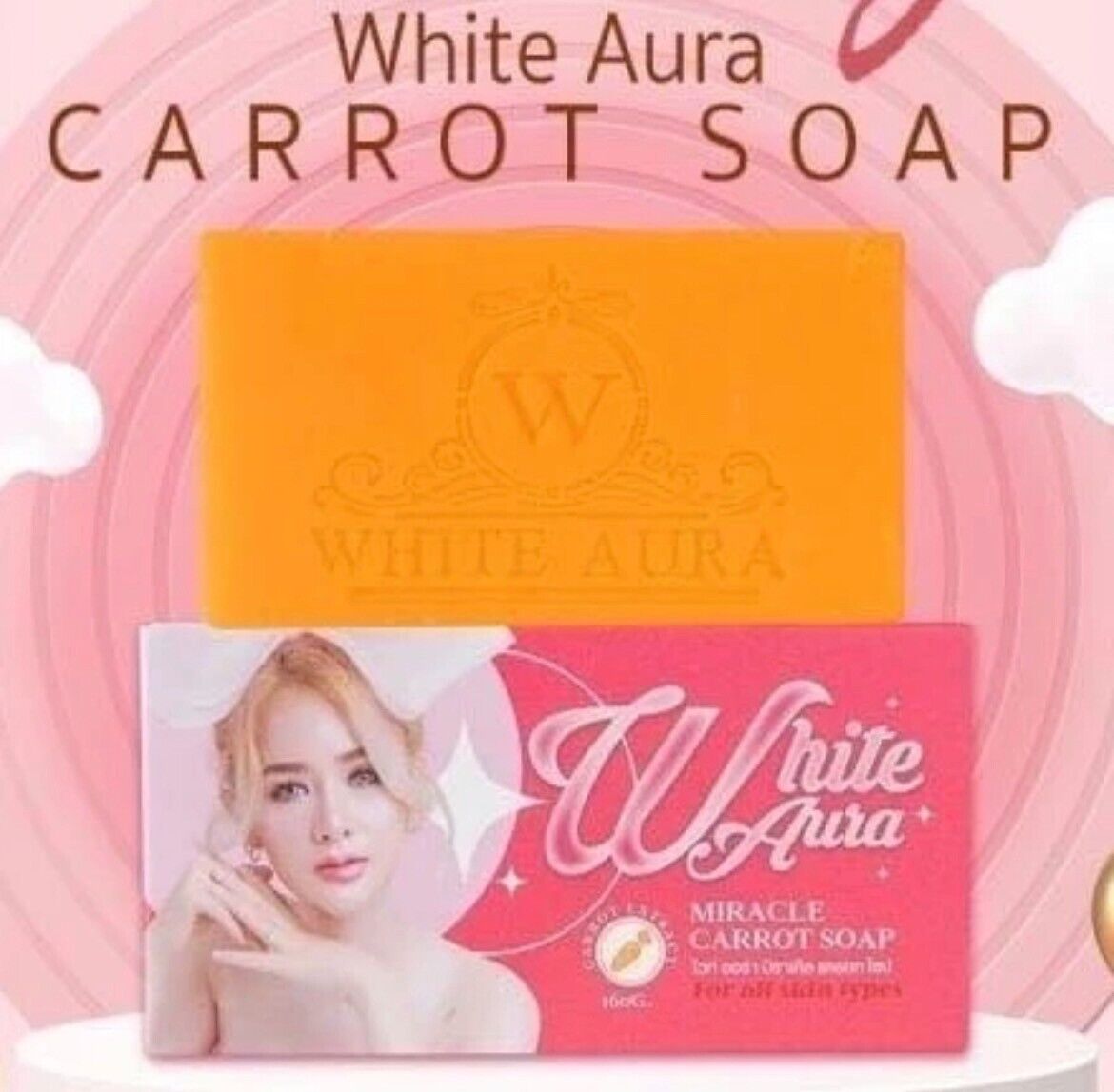 Picture of White Aura Miracle Carrot Soap Revealing Radiant Skin Dark Spots Skin White Clear 160g (Thailand) new
