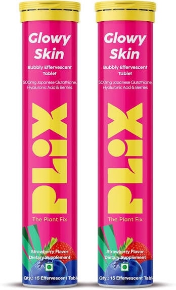 Picture of PLIX - THE PLANT FIX Glowy skin Glutathione Tablets with Vitamin C for Clear and Youthful Skin 15 Collagen Supplements 500mg L-Glutathione 2024
