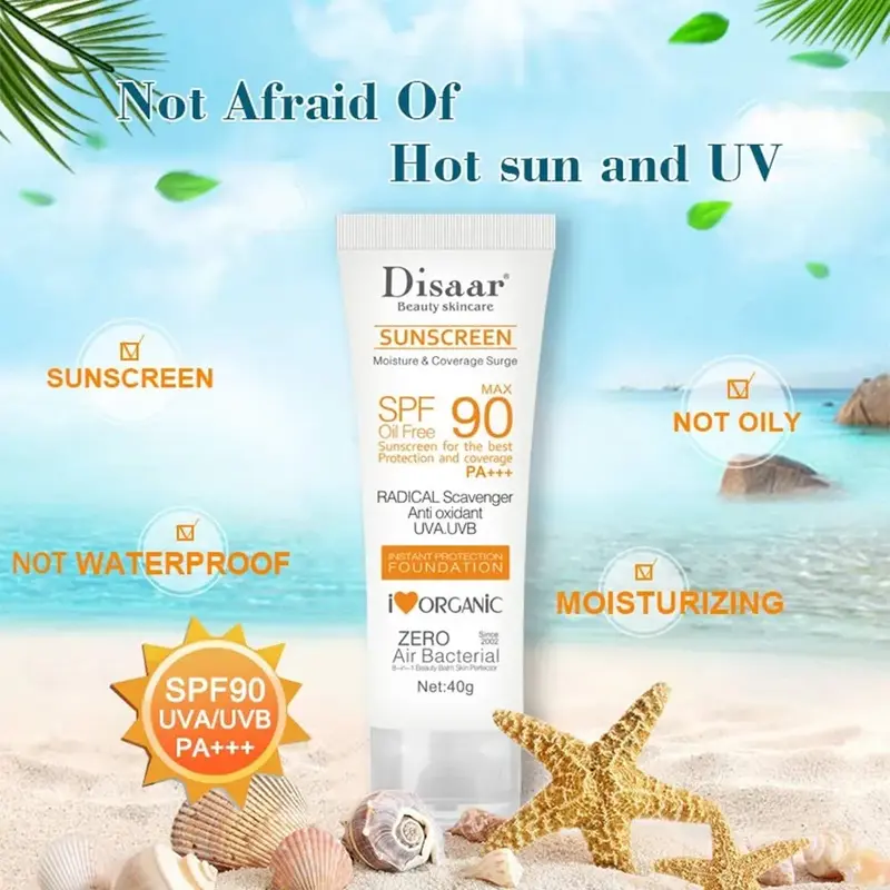 Picture of Disaar SPF90 Oil-Free Sunscreen Cream 40g | Instant Protection UVA UVB Foundation PA+++