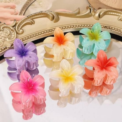 Picture of Flower Claw Clip for Women, Preppy Flower Hair Clip, Hawaiian Plumeria Hair Clip, Hawaii Hair Accessories for Thick Hair & Thin Hair, Gifts for Women Teen Girls