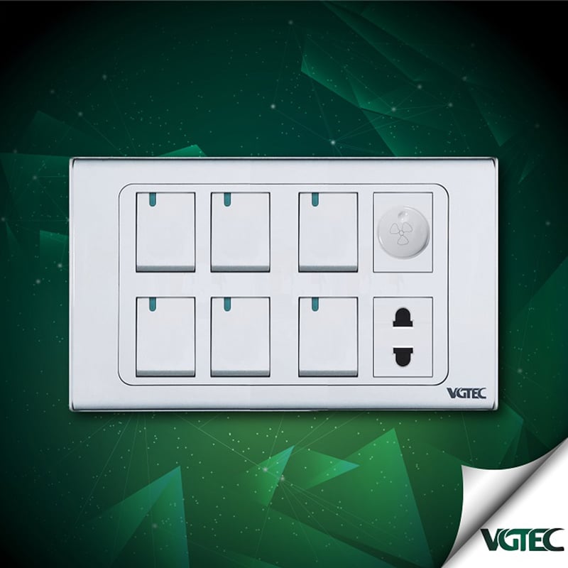 Picture of VGTEC  6 Gang switch with fan dimmer & 2 pin socket (Exclusive series)