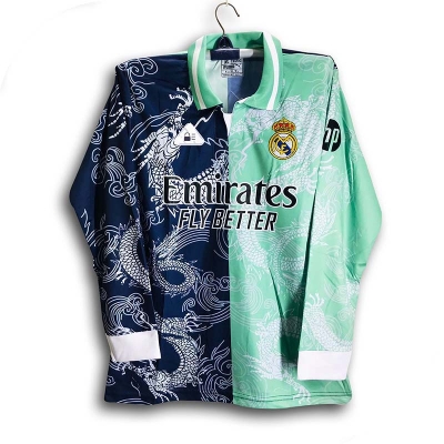 Picture of Real Madrid dragon kit Thai Premium Football Jersey For Men - Long Sleeve Collar Polo - Real Madrid Jersey 2026