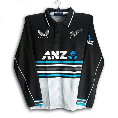 Picture of New Zealand Full Sleeve Polo Premium Cricket Jersey For Men - Long Sleeve Collar polo t shirt - New Zealand Cricket Jersey 2026