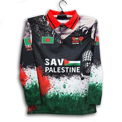 Picture of Save Palestine Thai Premium Full Sleeve Jersey For Man - Long Sleeve collar Polo T Shirt - Palestine Jersey 2026/27