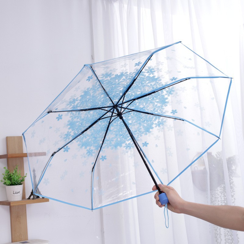 Picture of Transparent Cherry Blossom Folding Umbrella for Women – Cute Portable Gift Umbrella with Floral Design, Lightweight Windproof Rain Umbrella