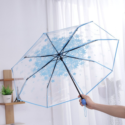 Picture of Transparent Cherry Blossom Folding Umbrella for Women – Cute Portable Gift Umbrella with Floral Design, Lightweight Windproof Rain Umbrella