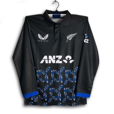 Picture of New Zealand Premium Cricket Jersey For Man - Long Sleeve Collar Polo T Shirt - New Zealand Cricket Jersey 2026