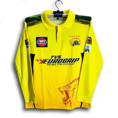 Picture of Chennai Super King Full Sleeve Polo Cricket Jersey For Men - IPL CSK Full Sleeve Collar T Shirt - Chennai Jersey 2025
