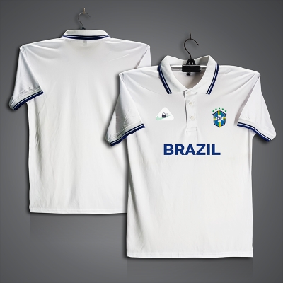 Picture of Brazil Football Jersey For Men - Half Sleeve Collar Polo t shirt - Brazil Jersey