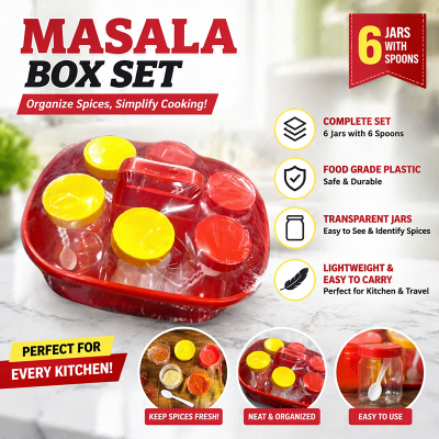 Picture of RFL Moving Basket with 6 Pcs Spice Jar – Multipurpose Kitchen Storage Set | Durable Plastic Organizer for Spices & Seasoning | Space Saving & Easy to Use