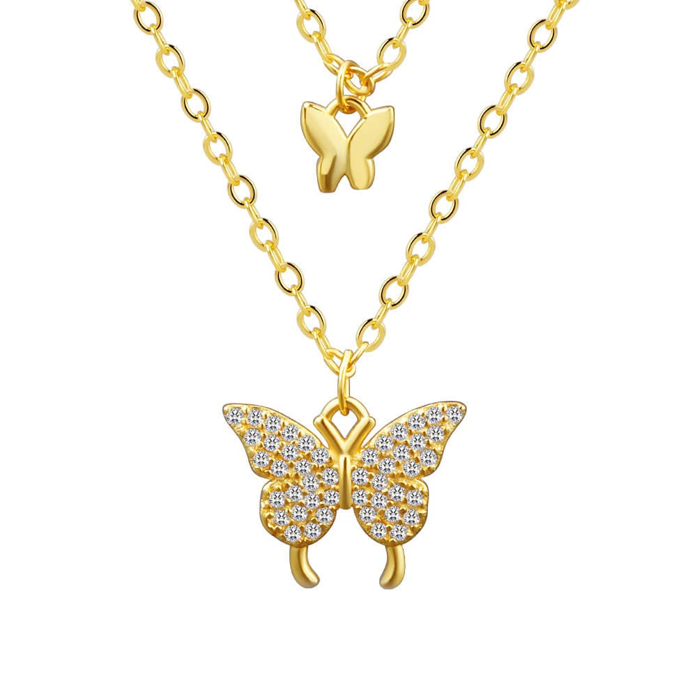 Picture of Women Double Layer Pendant Clavicle Chain Silver Butterfly Necklace Chain