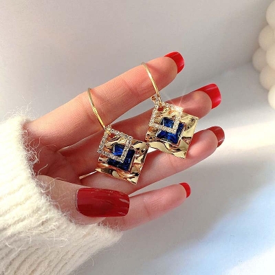 Picture of Cute Simple Square Crystal Blue  Earrings