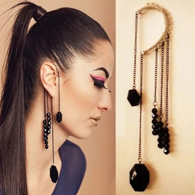 Picture of Long Tassel Earrings for Women Shiny Arc Geometric Korean Earrings ift