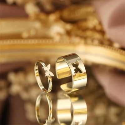 Picture of Butterfly King and Queen Couple Ring Set-2Pcs