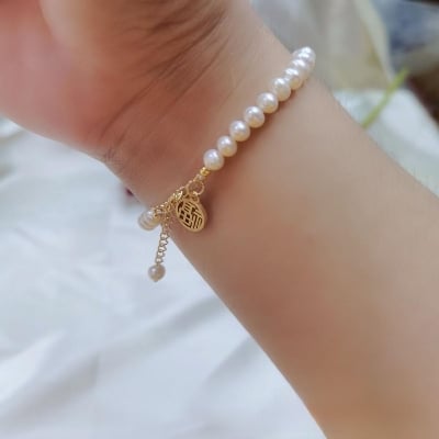 Picture of Pearl Fortune Bracelet with Adjustable Chain Length Anniversary Birthday