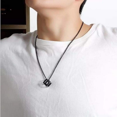 Picture of Hollow Cube Pendant Necklace For Men Trendy Simple Chain For Men/Men's Pendant/ Simple Fashionable Chain Necklace For men