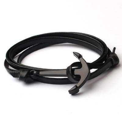 Picture of Eif Dock Trendy Woven Multilayer Black Anchor Bracelets Men Hope Anchor Bracelet Pulsera Navy Hand Leather Bracelets Dropship